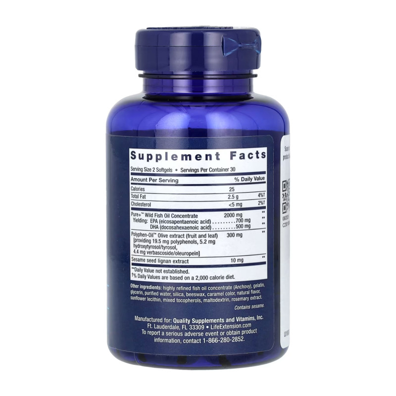 Super Omega-3 EPA/DHA Fish Oil Sesame Lignans & Olive Extract - 60 softgels