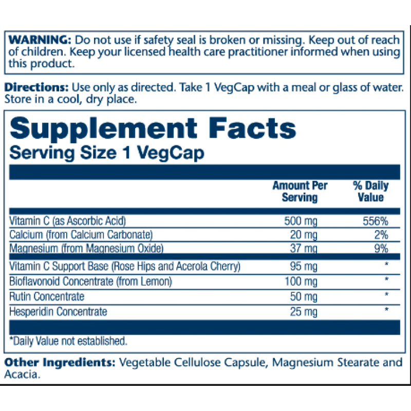 Vitamin C with Bioflavonoid Concentrate 500mg - 100 vcaps (Пошкоджена банка)