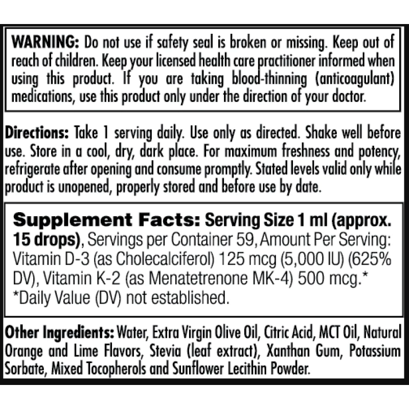 D3 K2 DropIns 125mcg - 2 oz Citrus