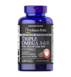 Maximum Strenght Triple Omega 3-6-9 Fish Flax and chia Oils - 120soft