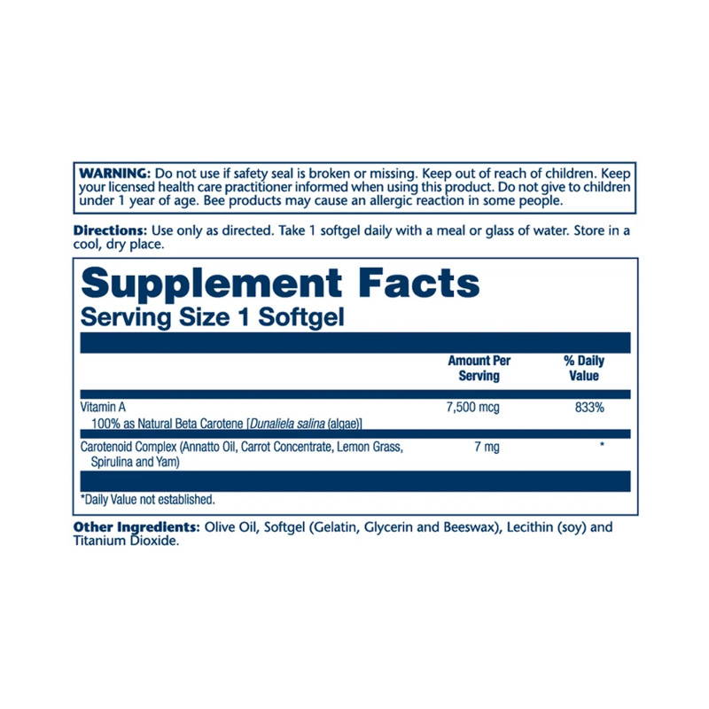 Food Carotene, Vitamin A As Beta Carotene 7500mcg - 50 softgels