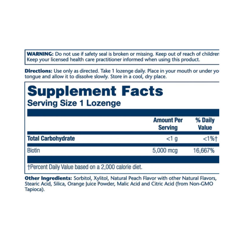 Biotin 5000mcg - 60 Lozenges Natural Peach, Strawberry, Banana