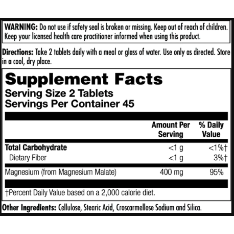 Magnesium Malate 400mg - 90 tabs (Пошкоджена банка)