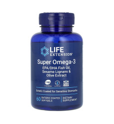 Super Omega-3 EPA/DHA Fish Oil Sesame Lignans & Olive Extract Enteric Coated - 60 softgels