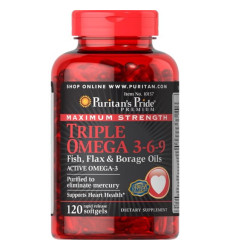Maximum Strenght Triple Omega 3 6 9 Fish Flax Borage Oils - 120 Softgels