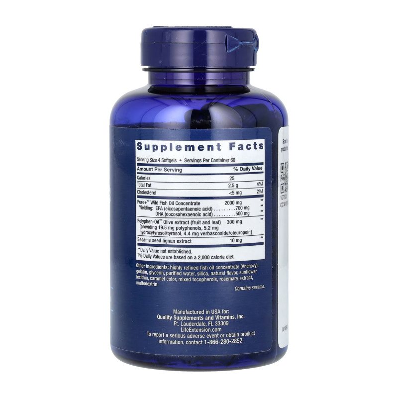 Super Omega-3 EPA/DHA Fish Oil Sesame Lignans & Olive Extract - 240 softgels
