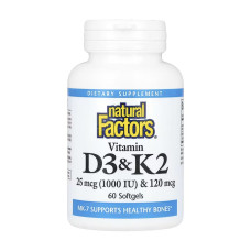 Vitamin D3 & K2 25 mcg (1000 IU) & 120 mcg - 60 softgels