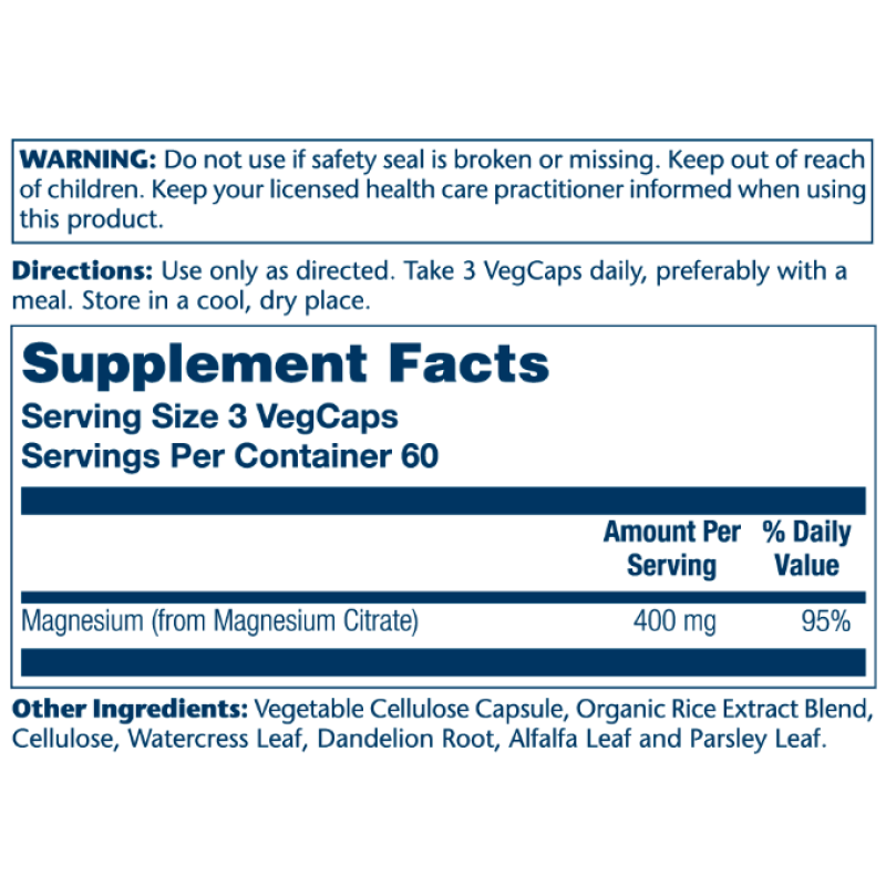 Magnesium Citrate 400mg - 180 vcaps