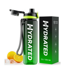 Hydrated Water Bottle - 1000ml Tritan Green Black