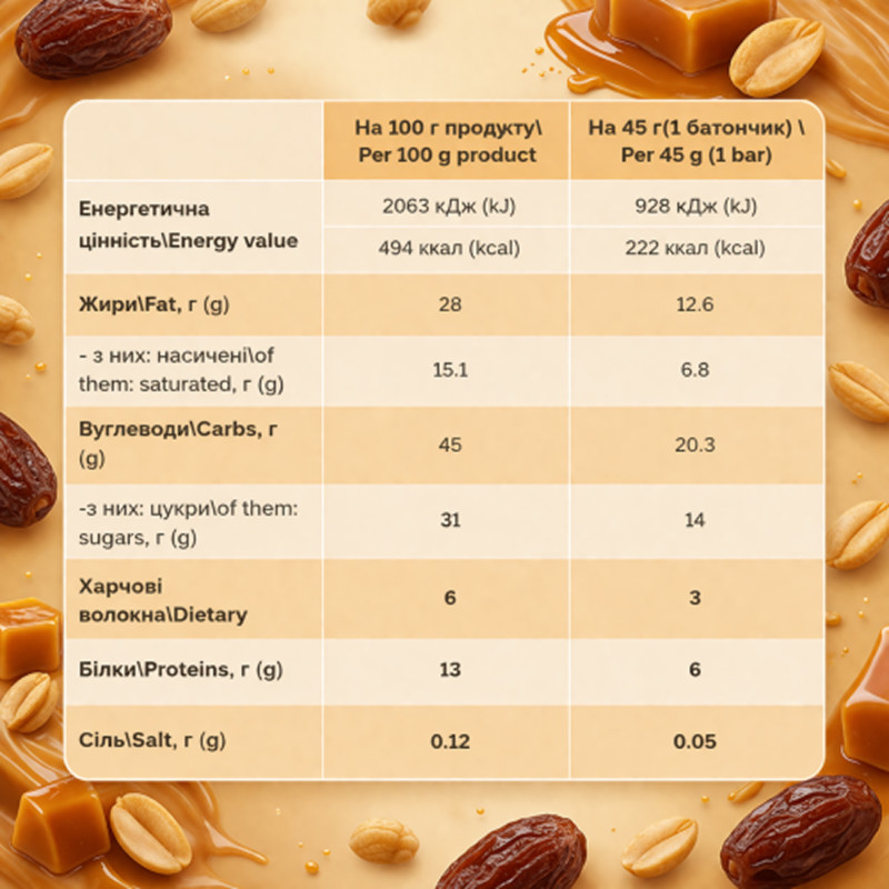 Bar - 12x45g Dates Caramel Peanuts