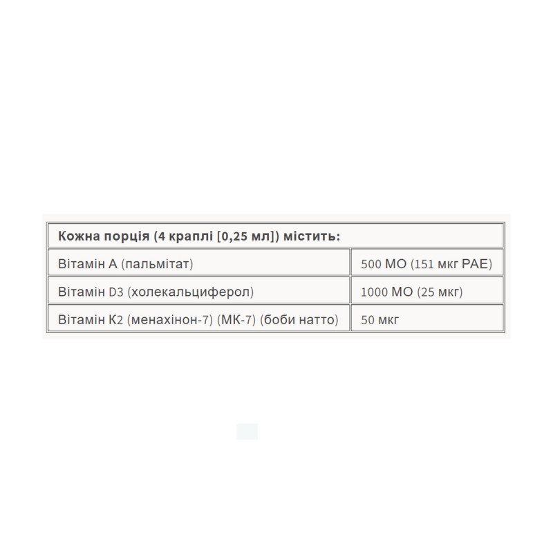Vitamin K2+D3+A 50 mcg/1000 IU/500 IU - 30ml