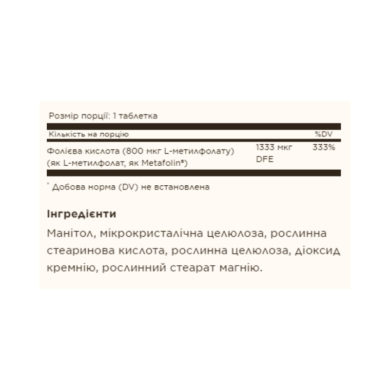 Folate 1,333 MCG DFE (Metafolin® 800 mcg) - 100 tabs