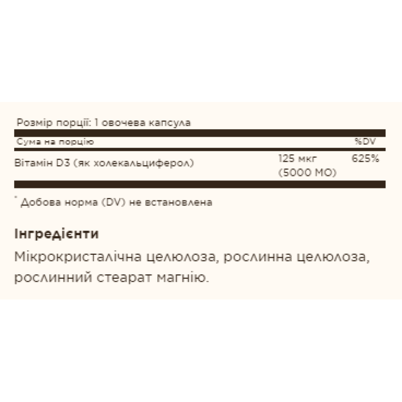 Vitamin D3 (Cholecalciferol) 125 mcg (5,000 IU) - 120 vcaps