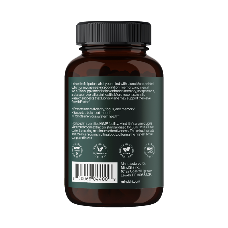 Lion's Mane Mushroom 1000 mg - 60 vegcaps (До 10.26+без етикетки)