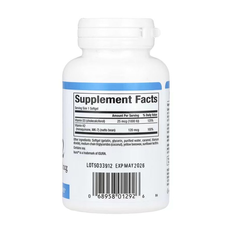 Vitamin D3 & K2 25 mcg (1000 IU) & 120 mcg - 120 softgels