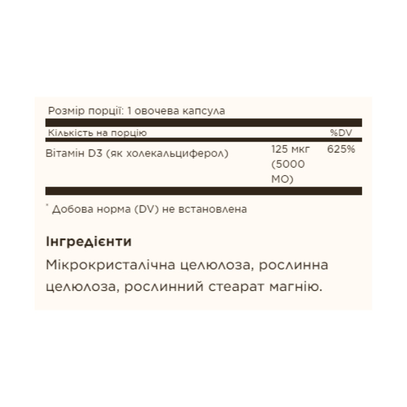 Vitamin D3 (Cholecalciferol) 125 mcg (5,000 IU) - 60 vcaps