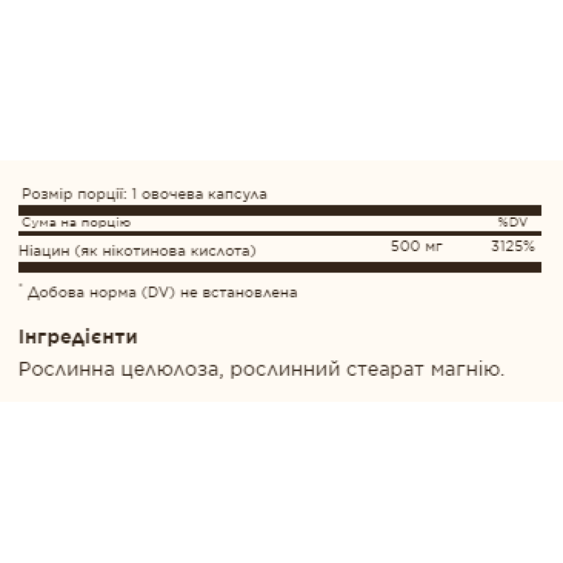 Niacin (Vitamin B3) 500mg - 100 vcaps