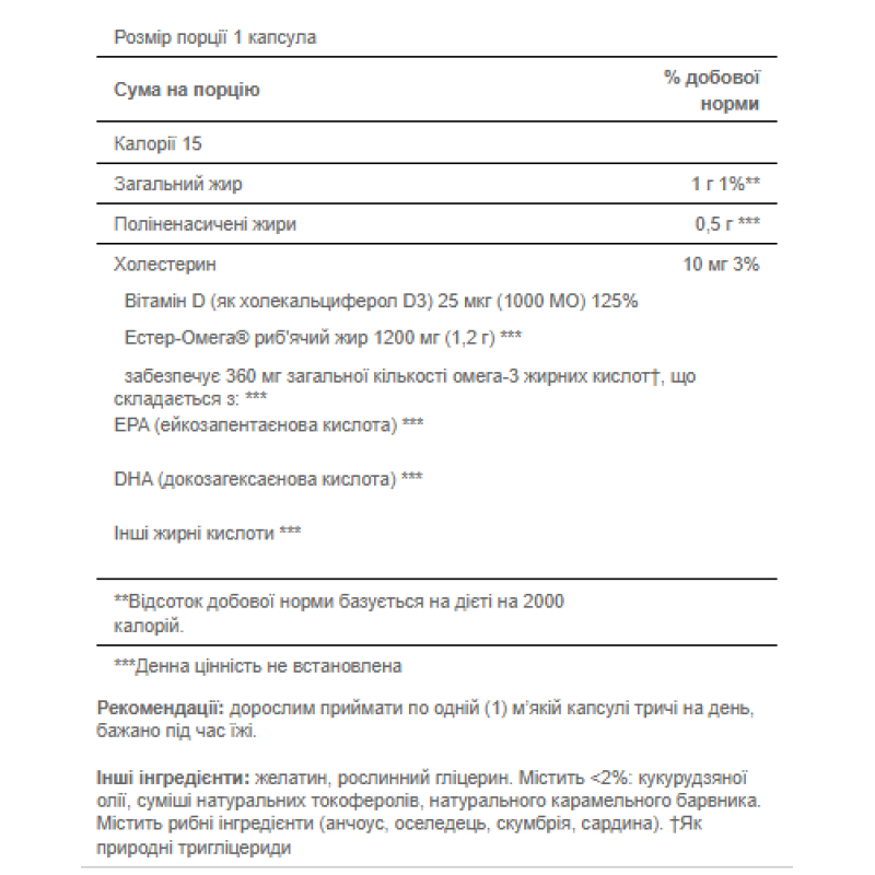 Omega-3 Fish Oil 1200 mg plus Vitamin D3 1000IU - 90 soft