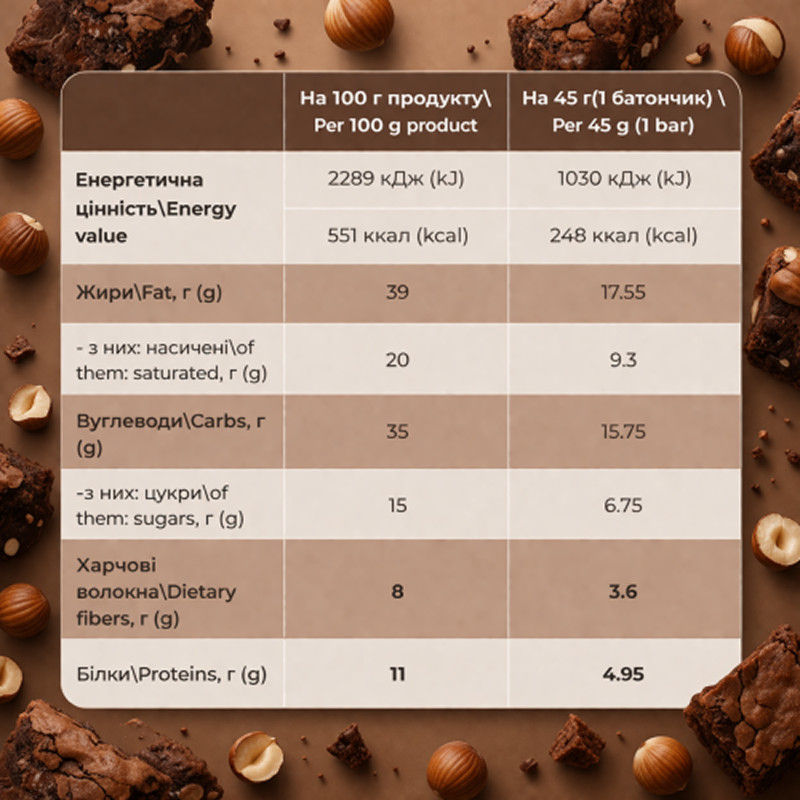 Bar - 12x45g Brownie Hazelnut