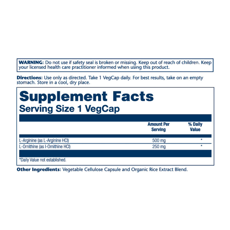 L-Arginine L-Ornithine 750mg - 50 vcaps