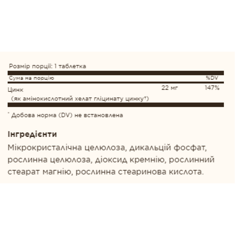 Chelated Zinc - 100 tabs (Пошкоджена етикетка)