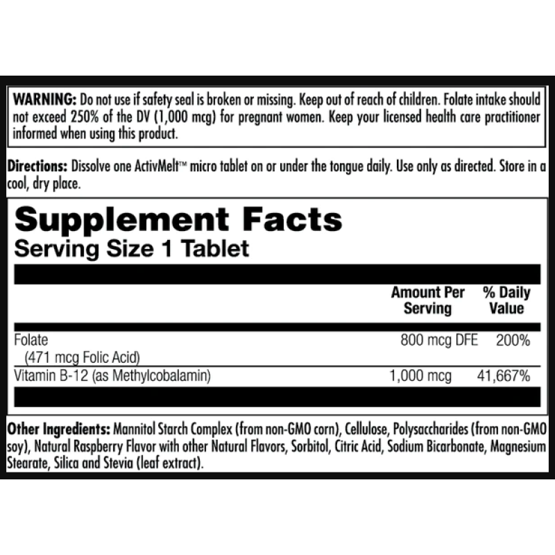 Folic Acid Methyl B-12 800mcg - 60 tabs Raspberry (До 01.27)