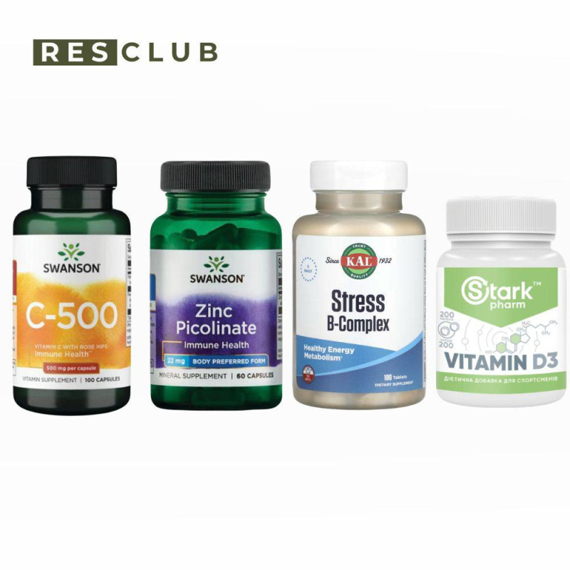 Набір «Імунітет та антистрес»: Vitamin C + Zinc + Stress B-Complex + Vitamin D3