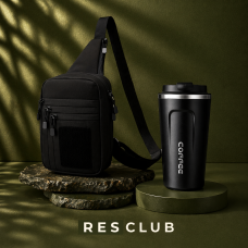 Набір-двійка: тактична нагрудна сумка «Molle Chest Pack» (чорна) + термочашка Cofee (чорна)  510 мл.