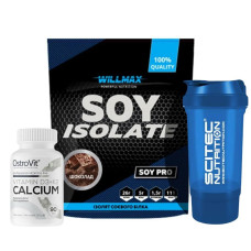 Набір-трійка SOY BALANCE: шоколадний протеїн + сalcium + Vitamin D3 + K2  + шейкер