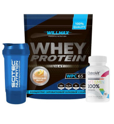 WHEY BALANCE (набір 3 в 1): протеїн персиковий йогурт + мультивітаміни + шейкер