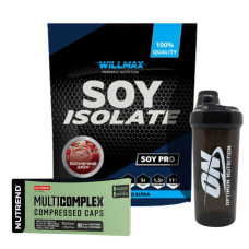 Набір-трійка SOY BALANCE: протеїн полуничний джем + Nutrend MultiComplex + шейкер