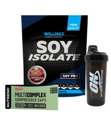 Набір-трійка SOY BALANCE: протеїн полуничний джем + Nutrend MultiComplex + шейкер