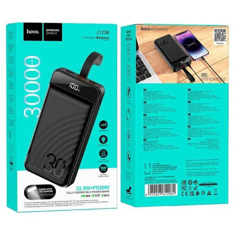 Повербанк HOCO J123B Element PD20W+22.5W 30000 mAh black