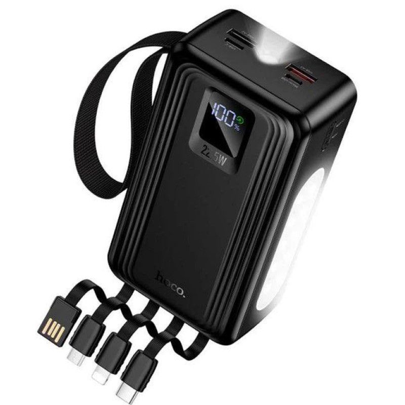 Павербанк Hoco J173A 30000 mAh 22.5W + PD20W з вбудованими кабелями та LED-ліхтарями 