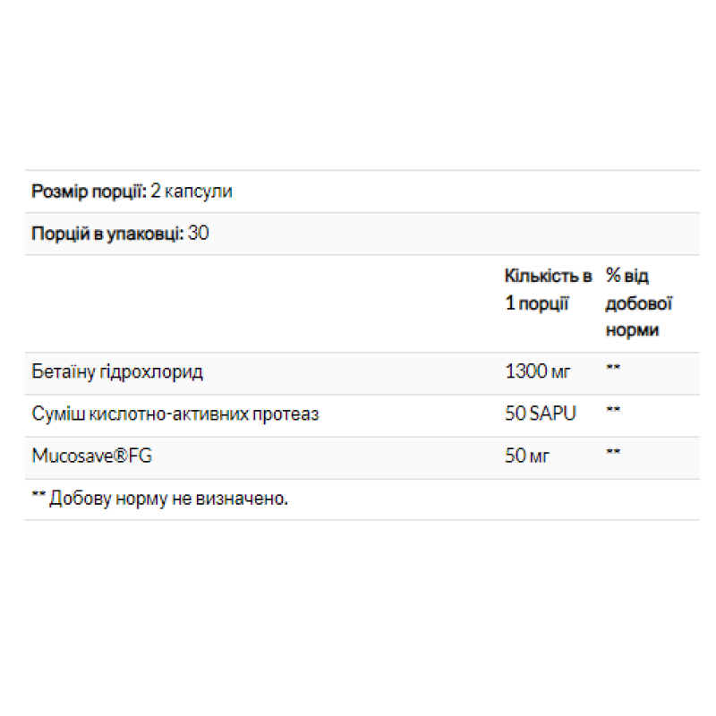Betaine HCI 600mg - 120 caps