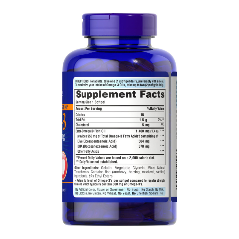 Triple Strength Omega-3 Fish Oil 1400 mg (950 mg Active Omega-3) - 120 softgels (Без етикетки)