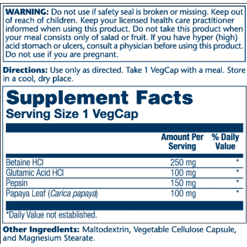Betaine HCl 250mg - 180 vcaps (Пошкоджена етикетка)